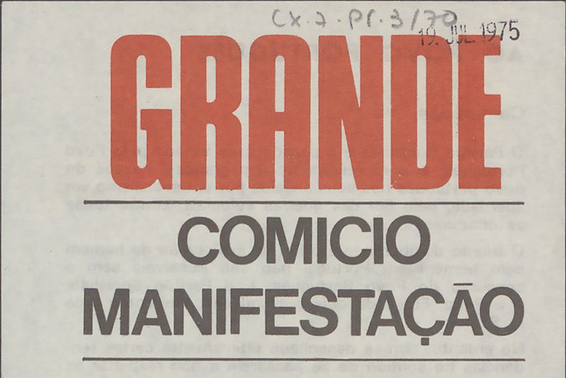 Folheto do PS divulgando comício-manifestação convocada para dia 19 na Alameda Afonso Henriques (pormenor)